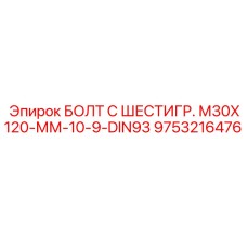 9753216476 БОЛТ С ШЕСТИГР. М30X120-ММ-10-9-DIN93 | Epiroc