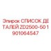 Изображение списка деталей ZD2500-50 от Epiroc, артикул 1901064547